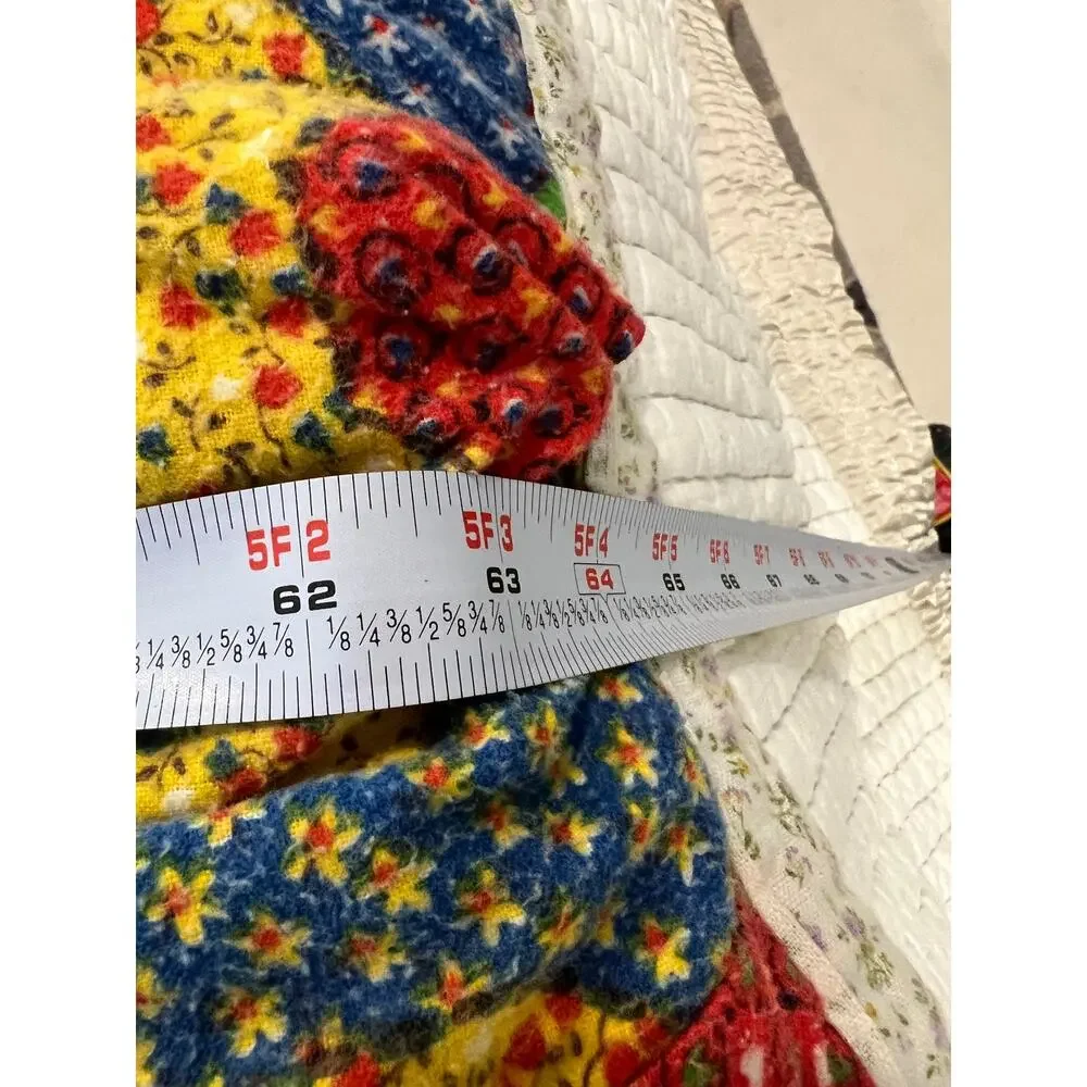 vintage 60-70's handmade patchwork quilt blanket twin size cottage core 6X5